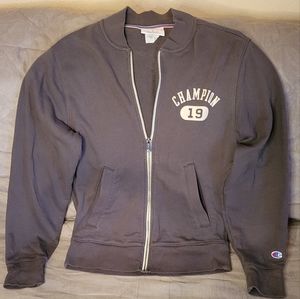 Champion crew neck zip up sweatshirt, Men's, gray, size S.